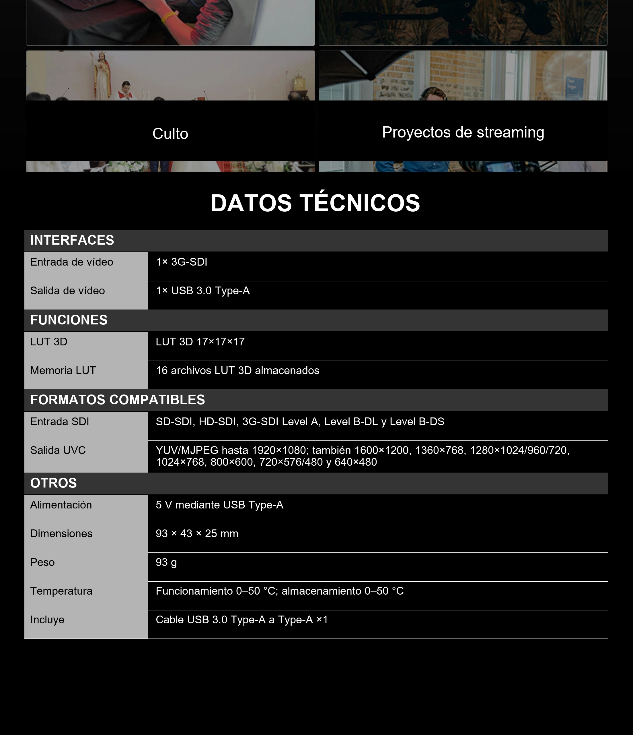 Procesamiento de 12 bits y LUT 3D integrada