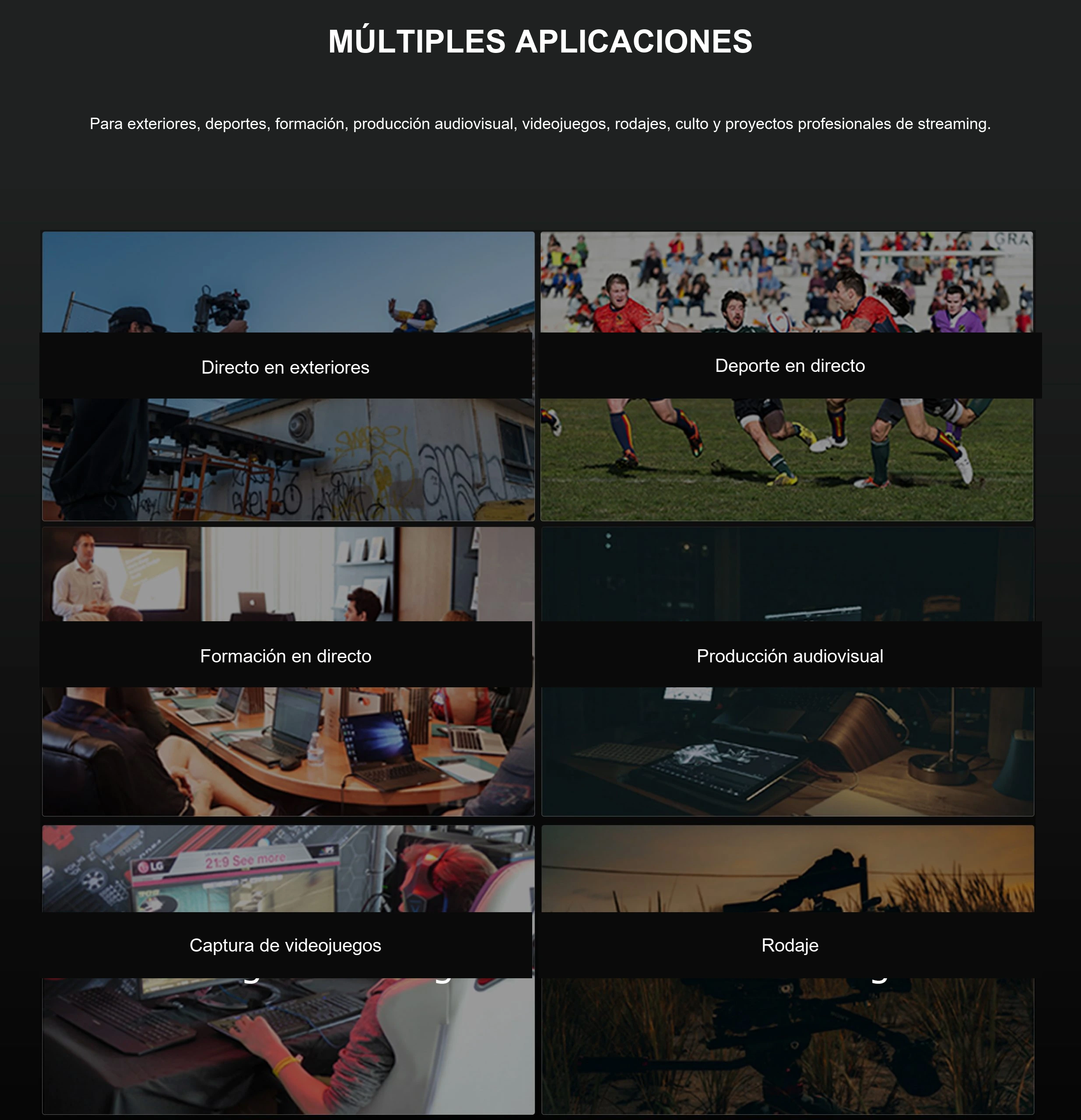 Para producción en directo, formación y eventos