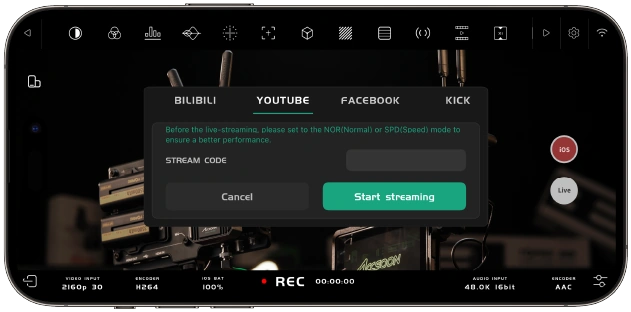 Previsualización y transmisión en Accsoon SEE · Accsoon CineView 2 SDI