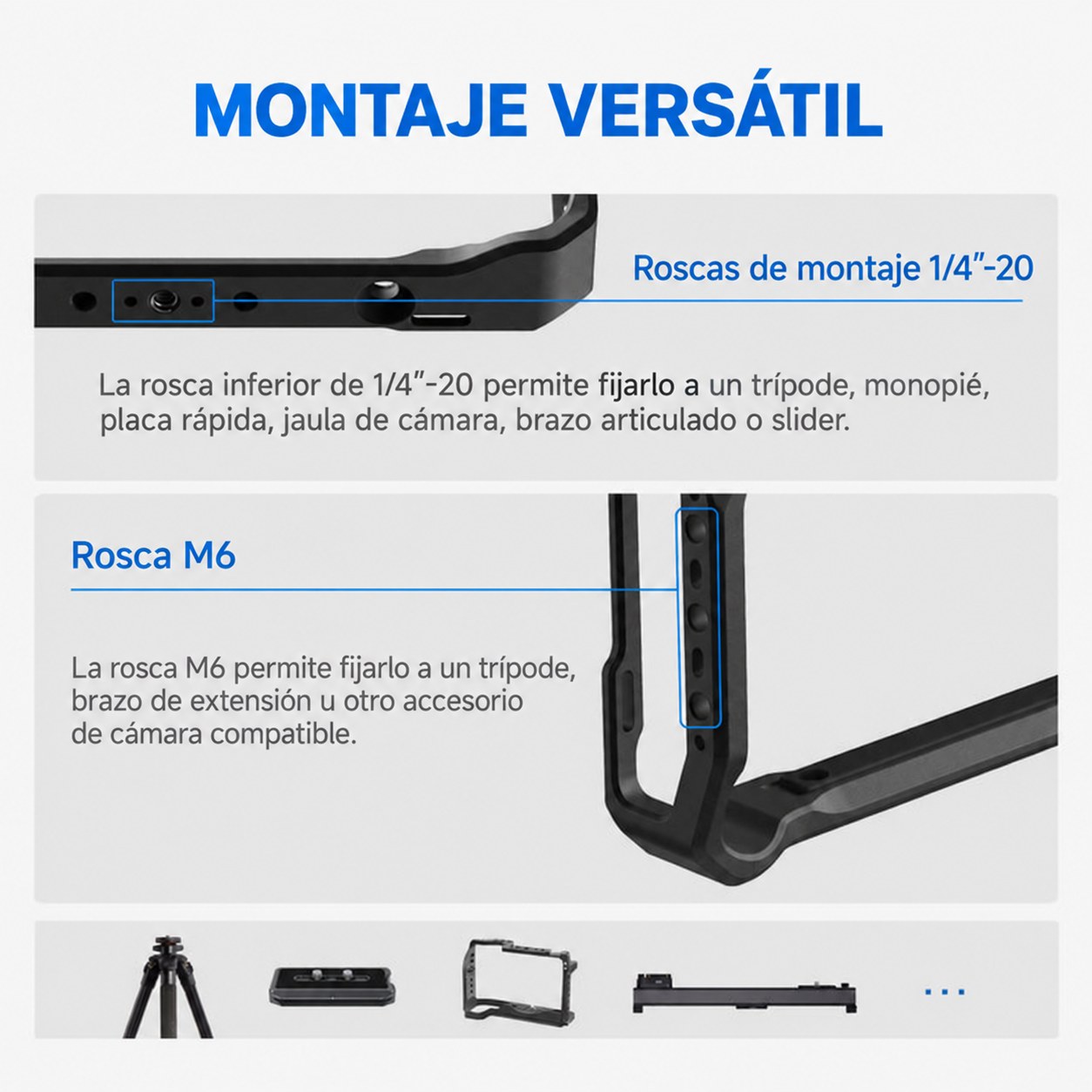 Esquema de montaje 1/4″-20 y M6