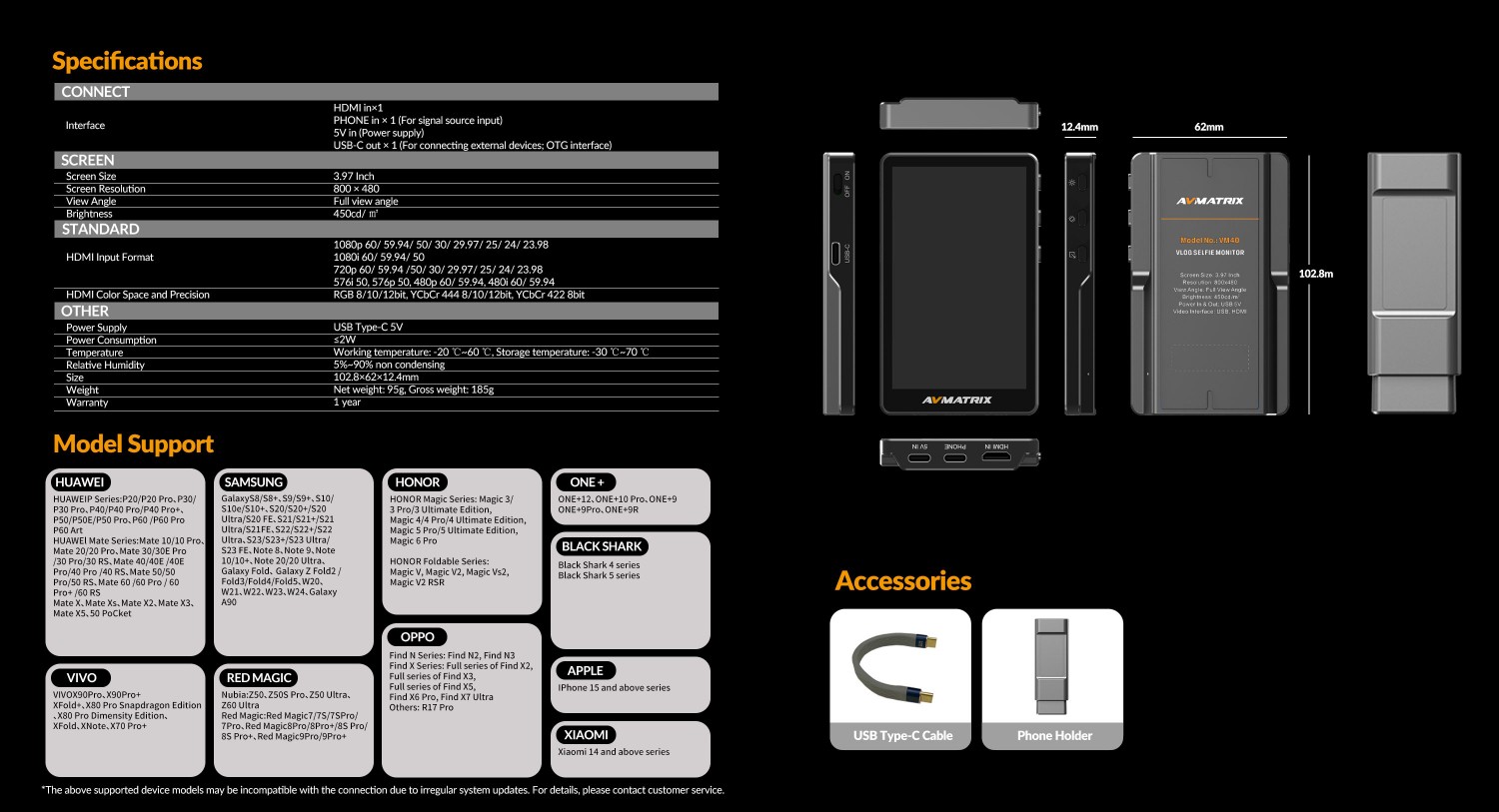 AVMATRIX VM40 en uso con un smartphone