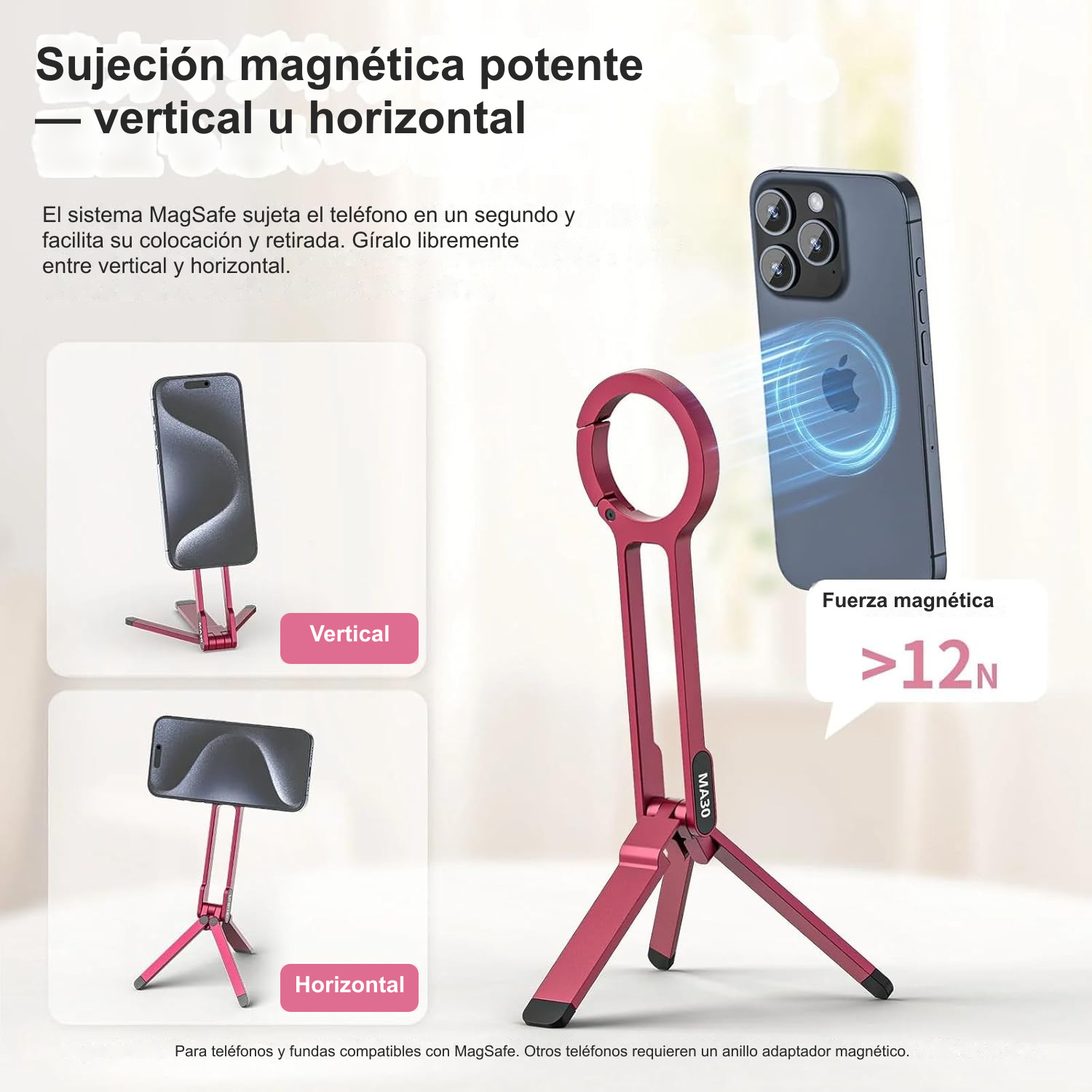 Sujeción magnética potente — vertical u horizontal