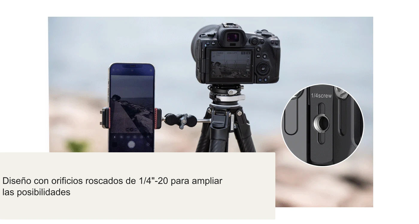 Diseño con orificios roscados de 1/4"-20 para ampliar las posibilidades