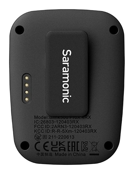 Saramonic Blink500 ProX B8 – Contactos de carga y pinza del receptor
