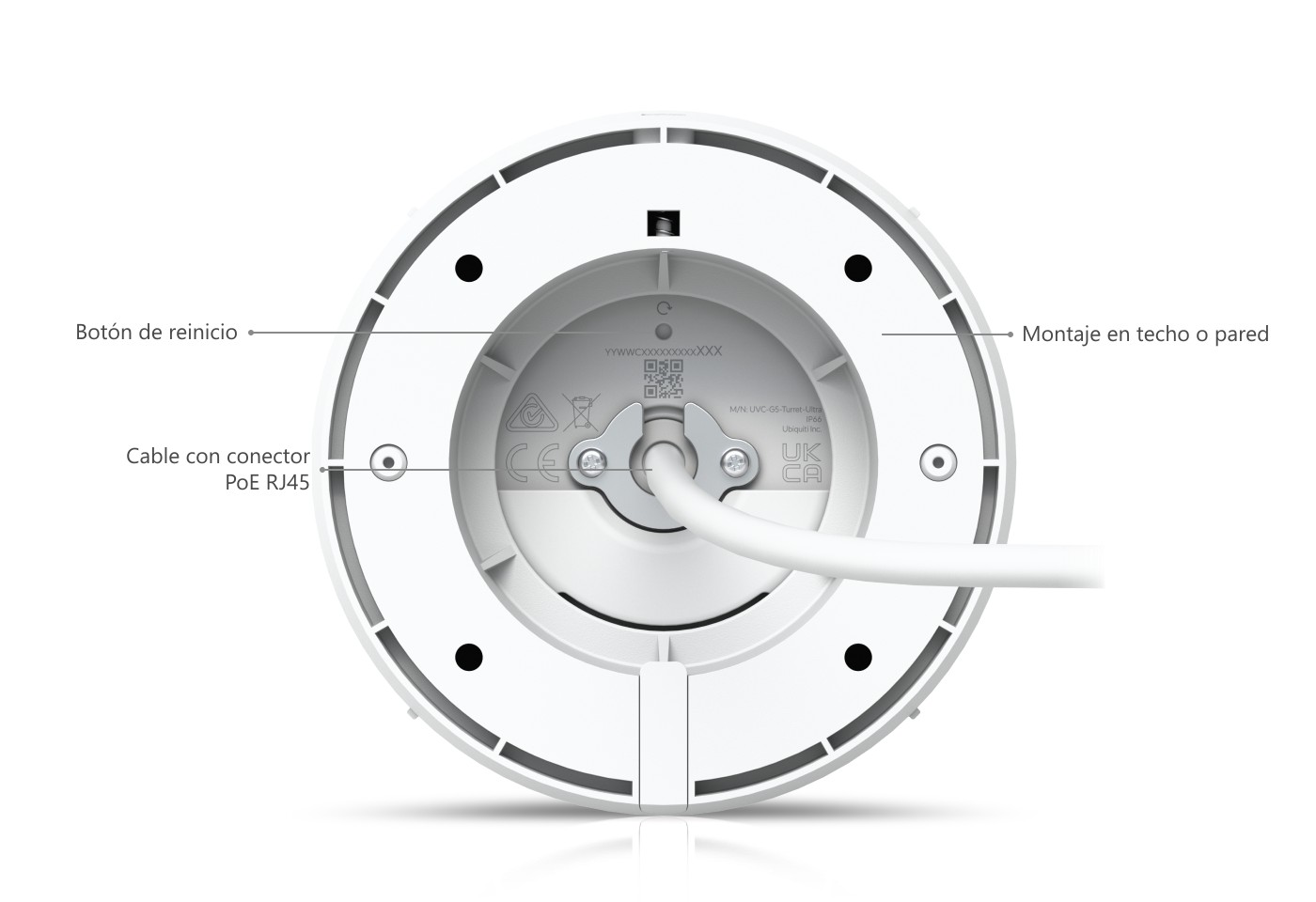 Ubiquiti UniFi Protect G5 Turret Ultra, blanco – parte inferior de la cámara
