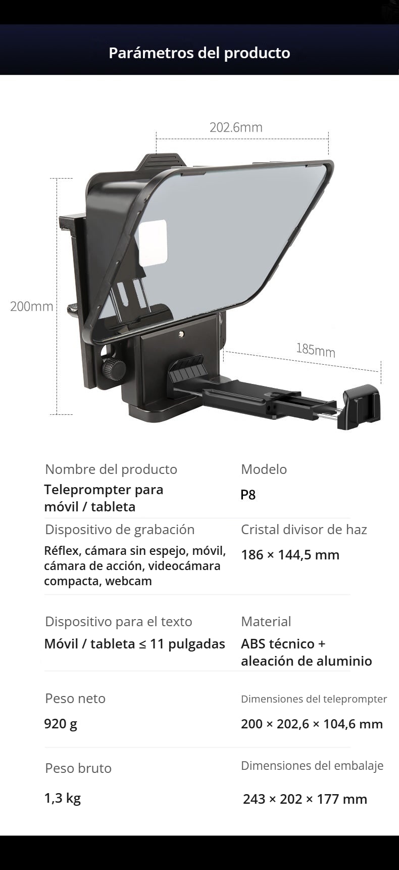 Dimensiones y parámetros