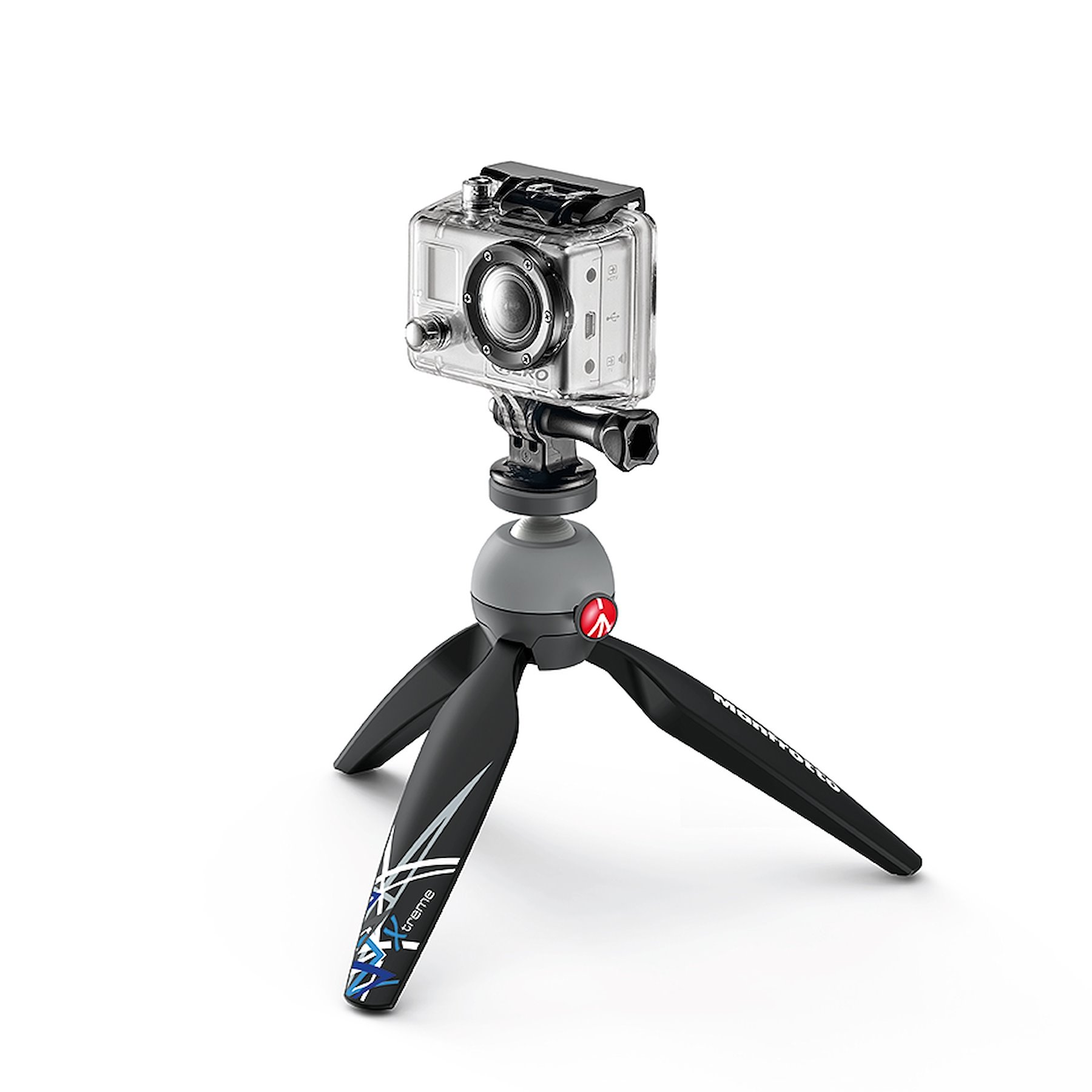 PIXI Xtreme sobre una mesa con una cámara GoPro ilustrativa no incluida