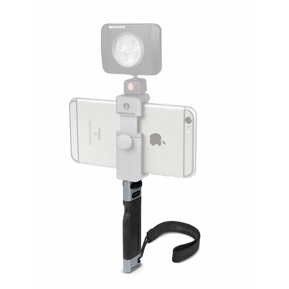 Manfrotto HandGrip conectado a una pinza TwistGrip y un smartphone