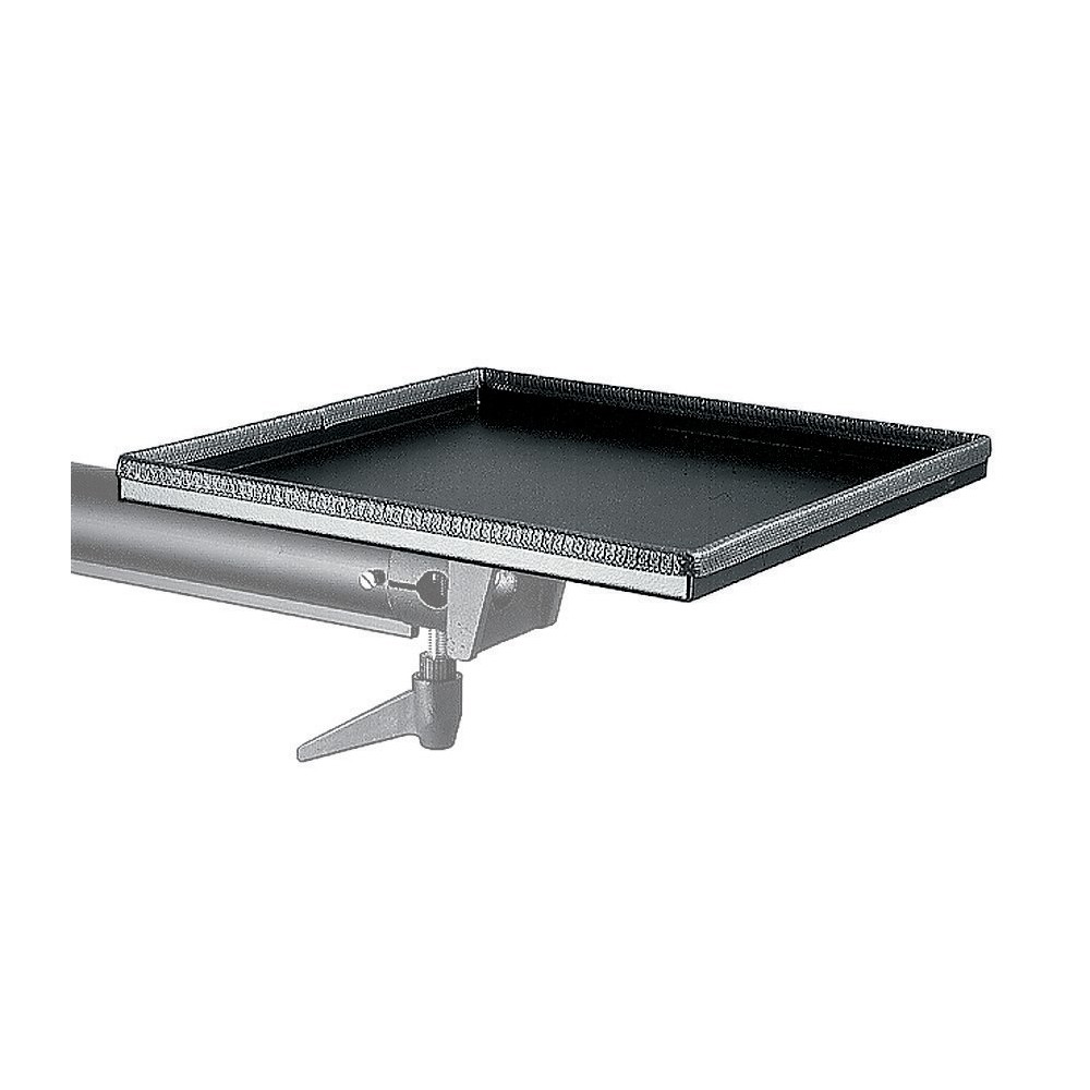 Bandeja de accesorios Manfrotto 844 de 29 × 29 cm montada en el brazo de un soporte de estudio