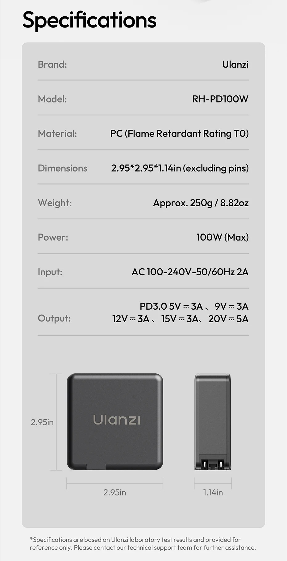 Especificaciones del Ulanzi RH-PD100W