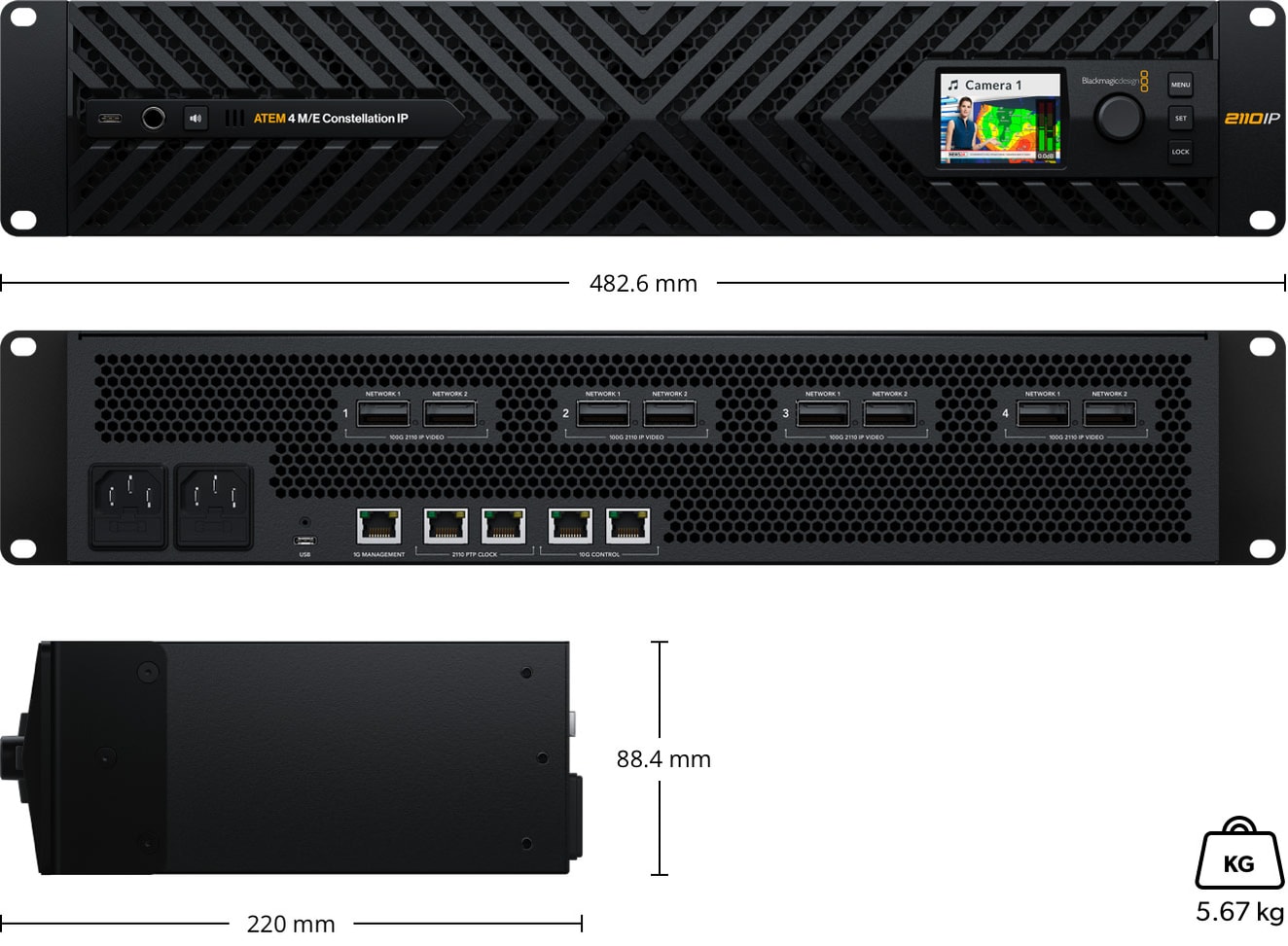 ATEM 4 M/E Constellation IP – Dimensiones y peso