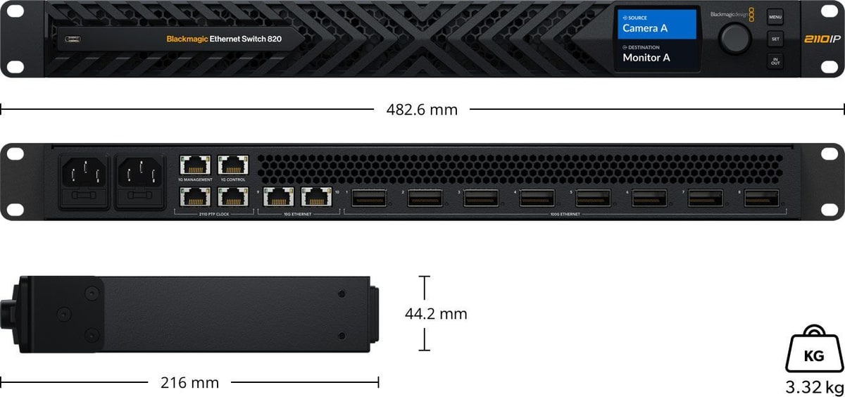 Blackmagic Ethernet Switch 820 – Dimensiones y peso