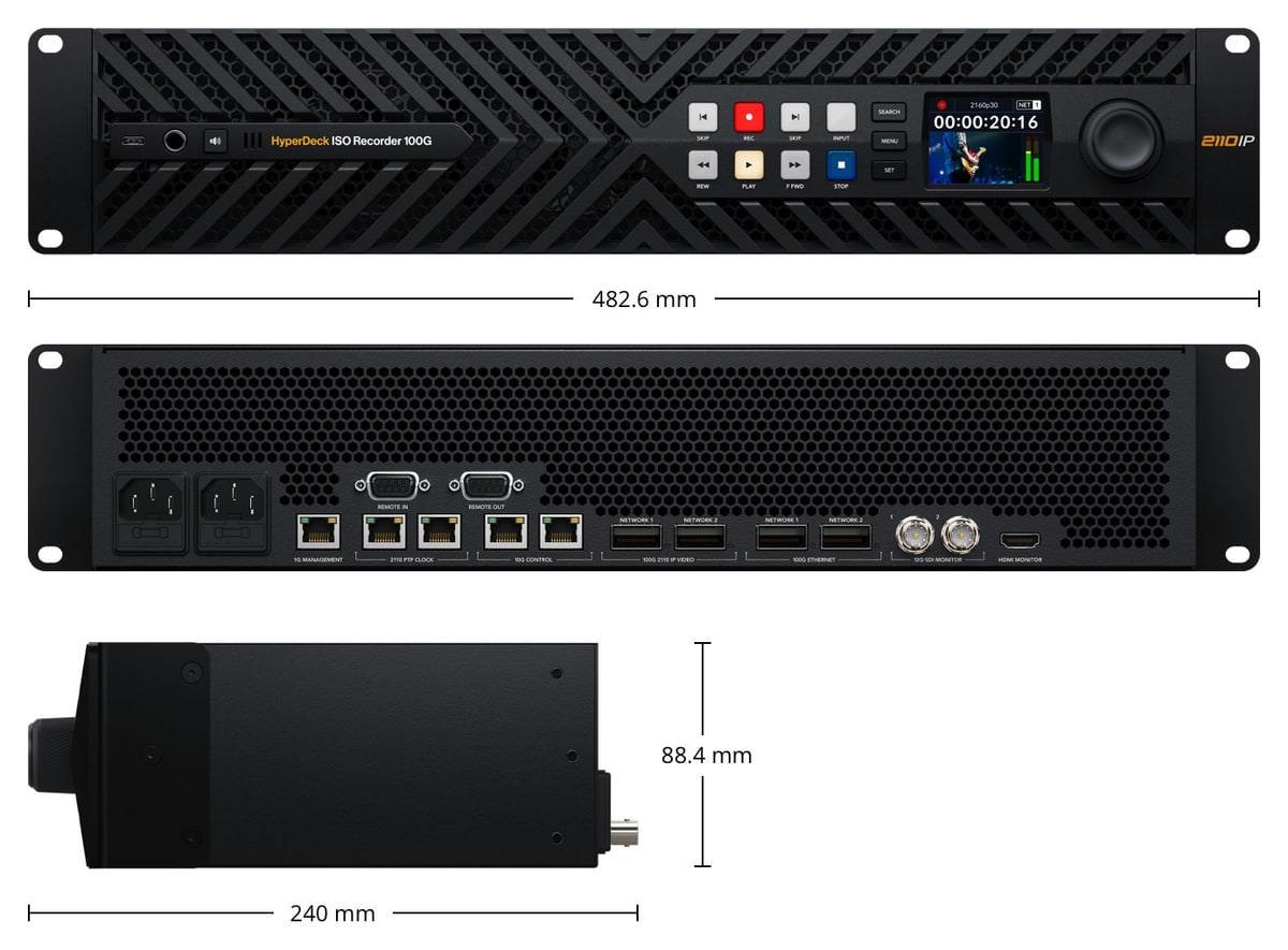 HyperDeck ISO Recorder 100G – Dimensiones y peso