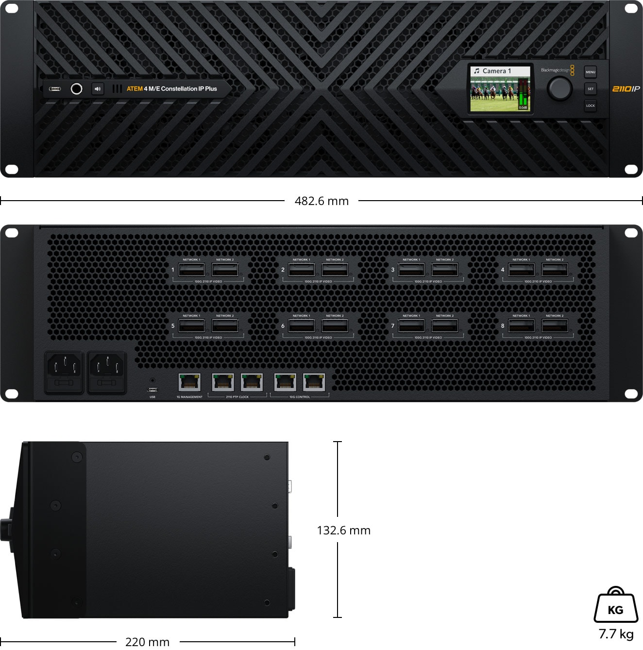 ATEM 4 M/E Constellation IP Plus – Dimensiones y peso