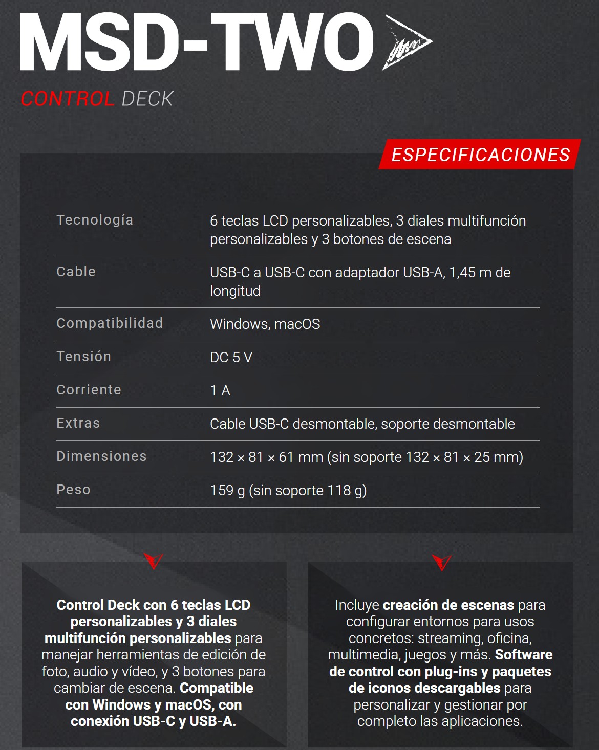 Mars Gaming MSD-TWO – Especificaciones de un vistazo