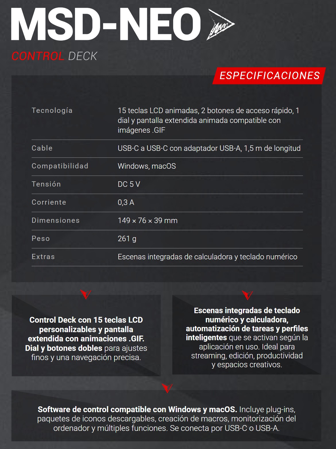 Mars Gaming MSD-NEO – Especificaciones de un vistazo