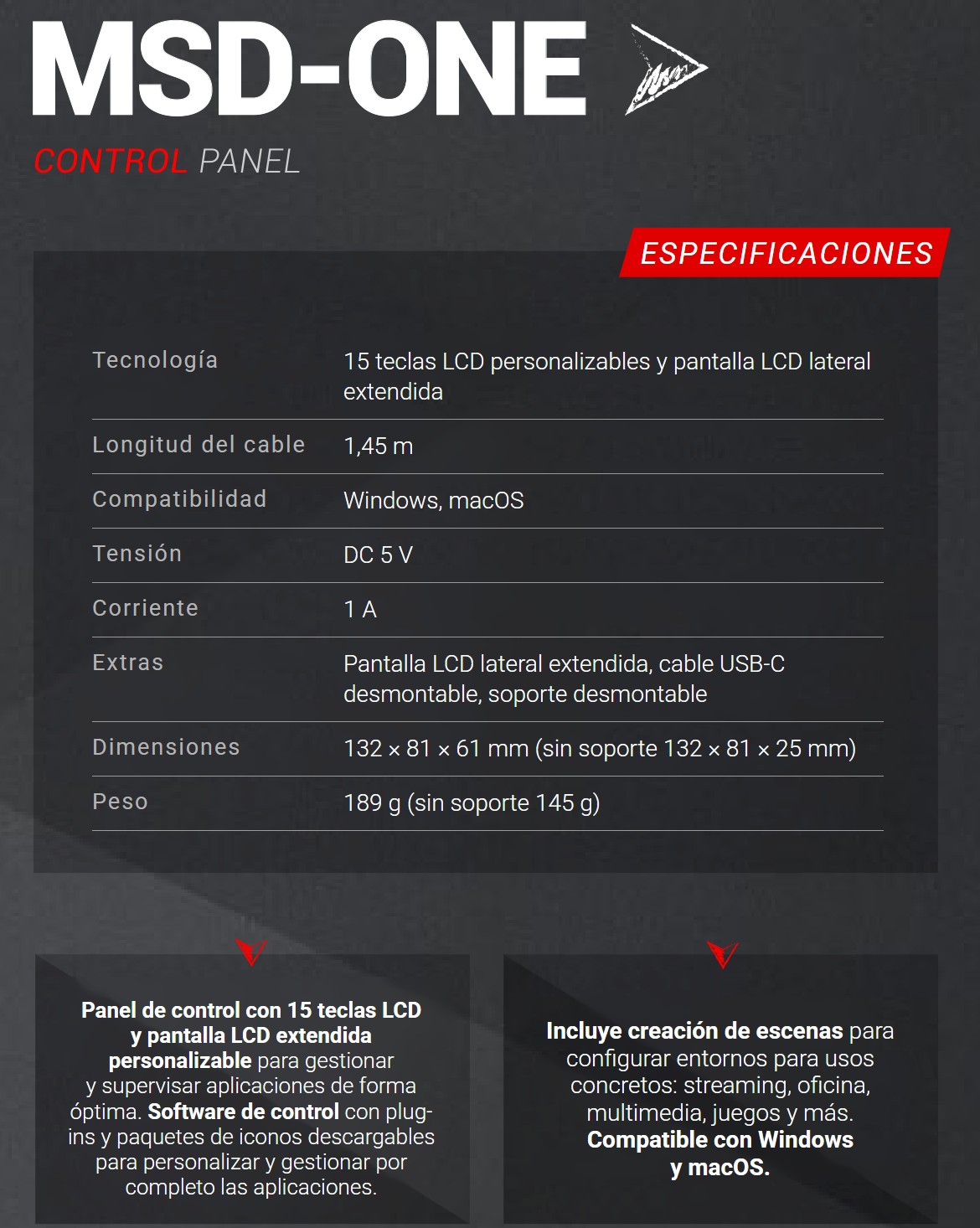 Mars Gaming MSD-ONE – Especificaciones de un vistazo