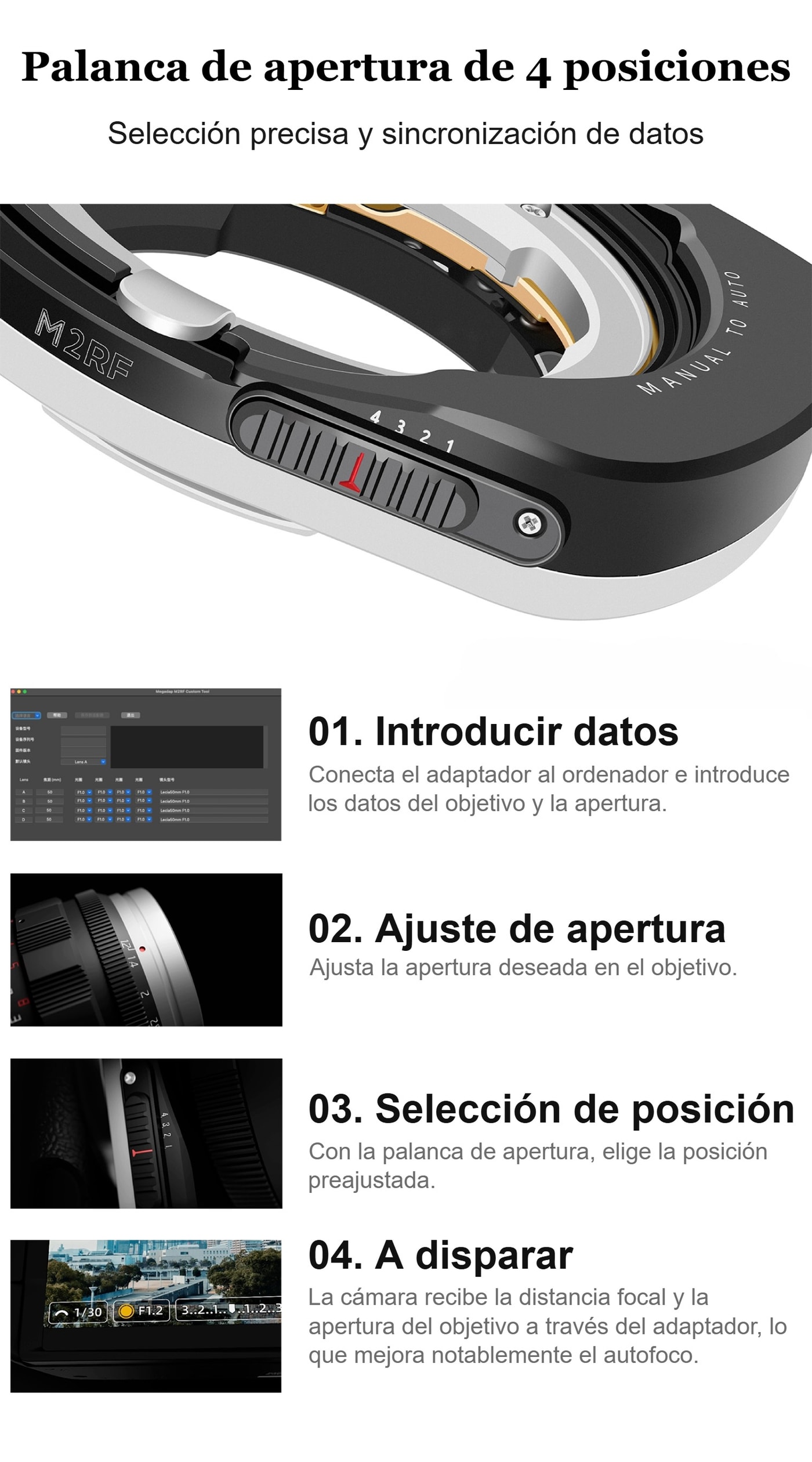 Megadap M2RF – La apertura se ajusta en el objetivo y el adaptador la transmite a la cámara