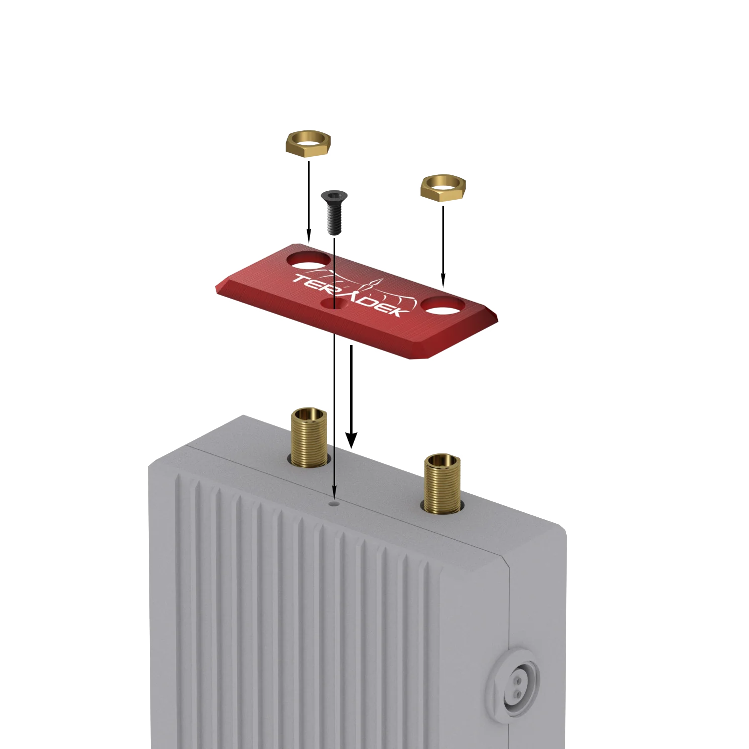 Placa roja Teradek BIT-781 antes de instalarla en un transmisor Bolt 1000/3000