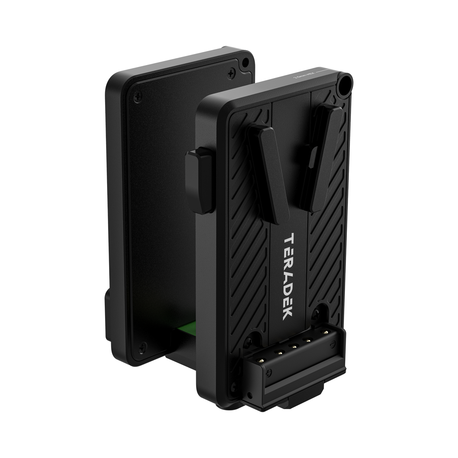 Teradek Bolt 7 Battery Cradle TX V-Mount, vista frontal de tres cuartos