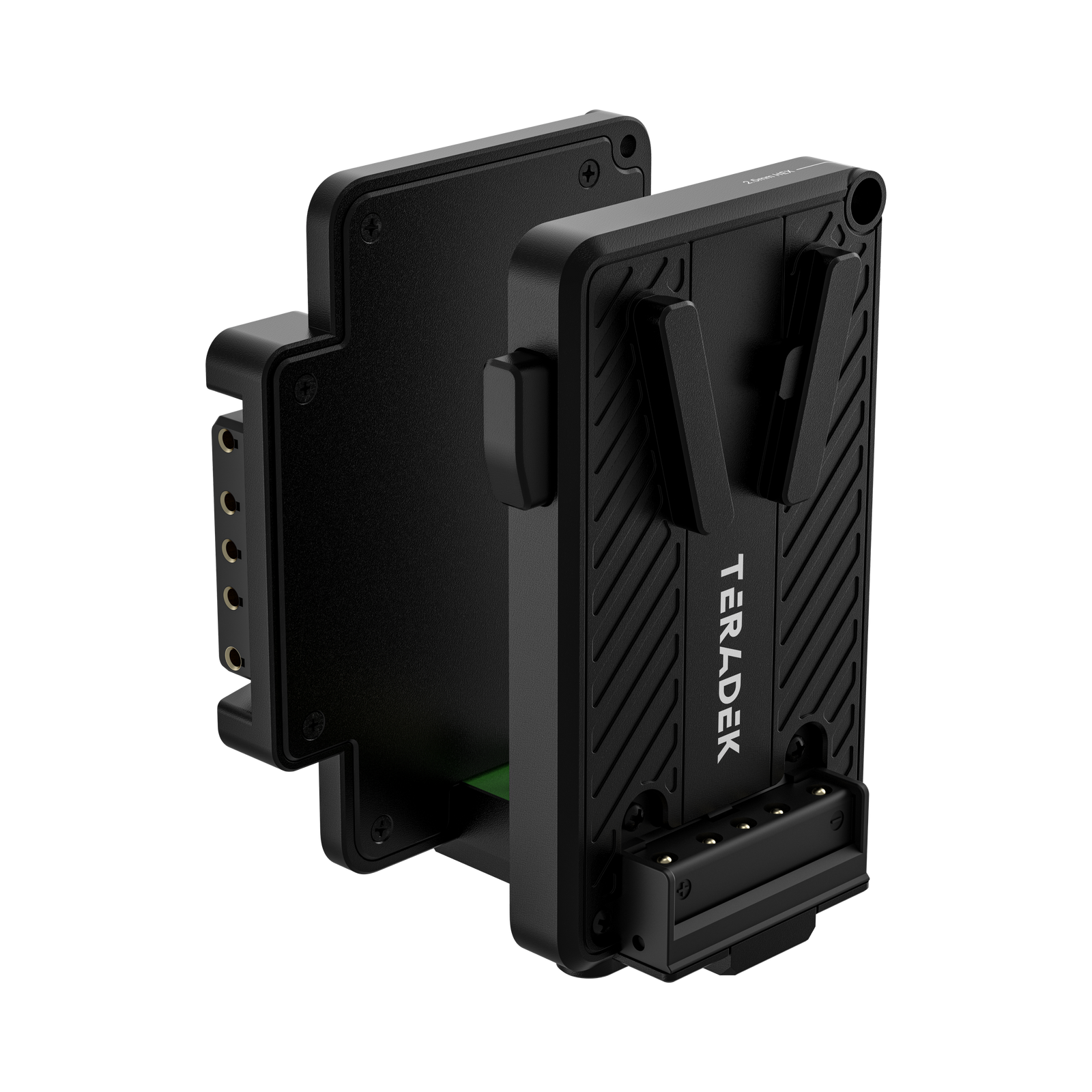 Parte posterior del Teradek Bolt 7 Battery Cradle RX V-Mount con conector inteligente