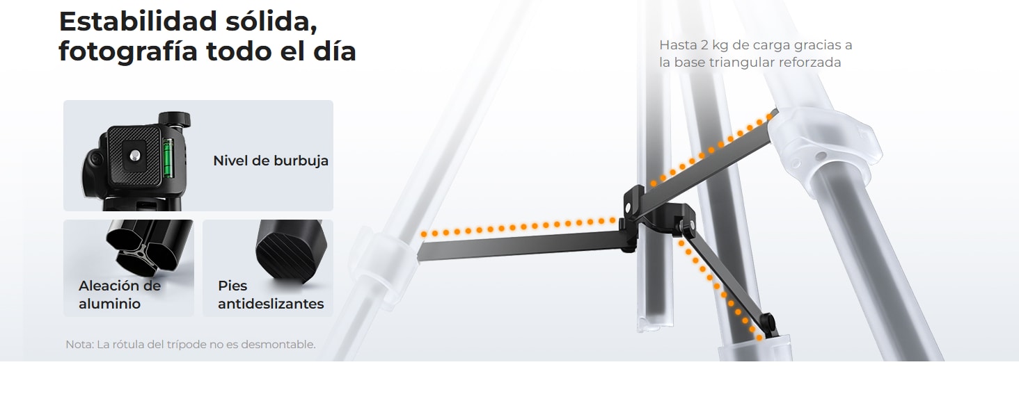 K&F Concept S204A1 – trípode de viaje de aluminio 147 cm con rótula de 3 vías