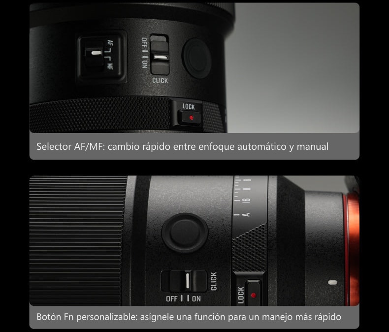 Meike 85mm F1.4 STM MIX II SL – Controles en el cuerpo del objetivo