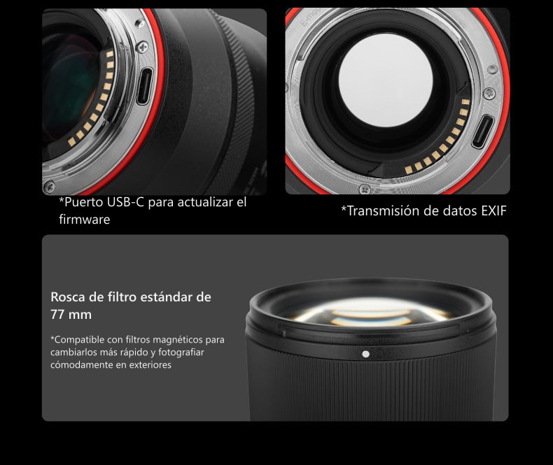 Meike 85mm F1.4 STM MIX II FE – Puerto USB-C, EXIF y rosca de filtro de 77 mm