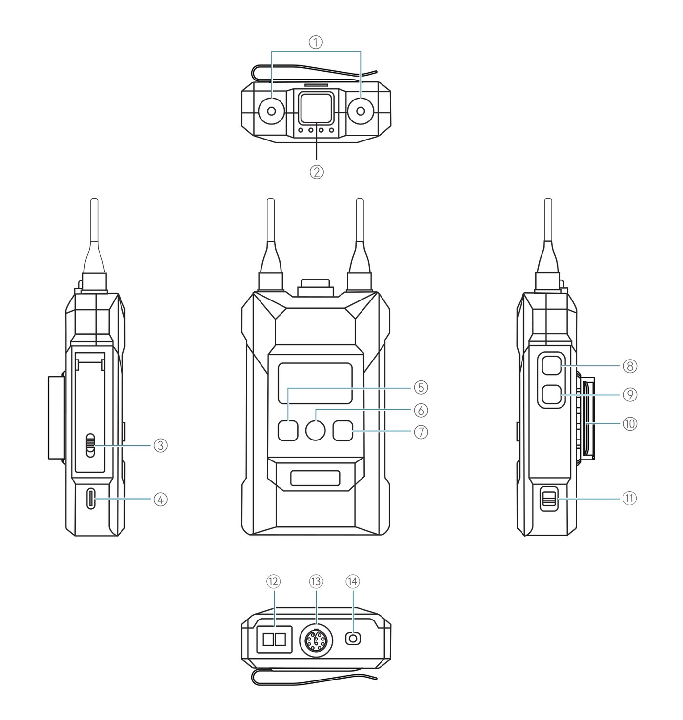 Hollyland Solidcom M1 Pro – Controles y conectores del beltpack