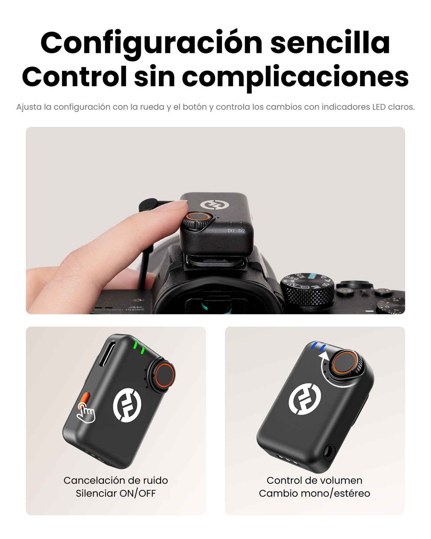 Hollyland LARK M2S receptor para cámara (Space Gray) – Control sencillo