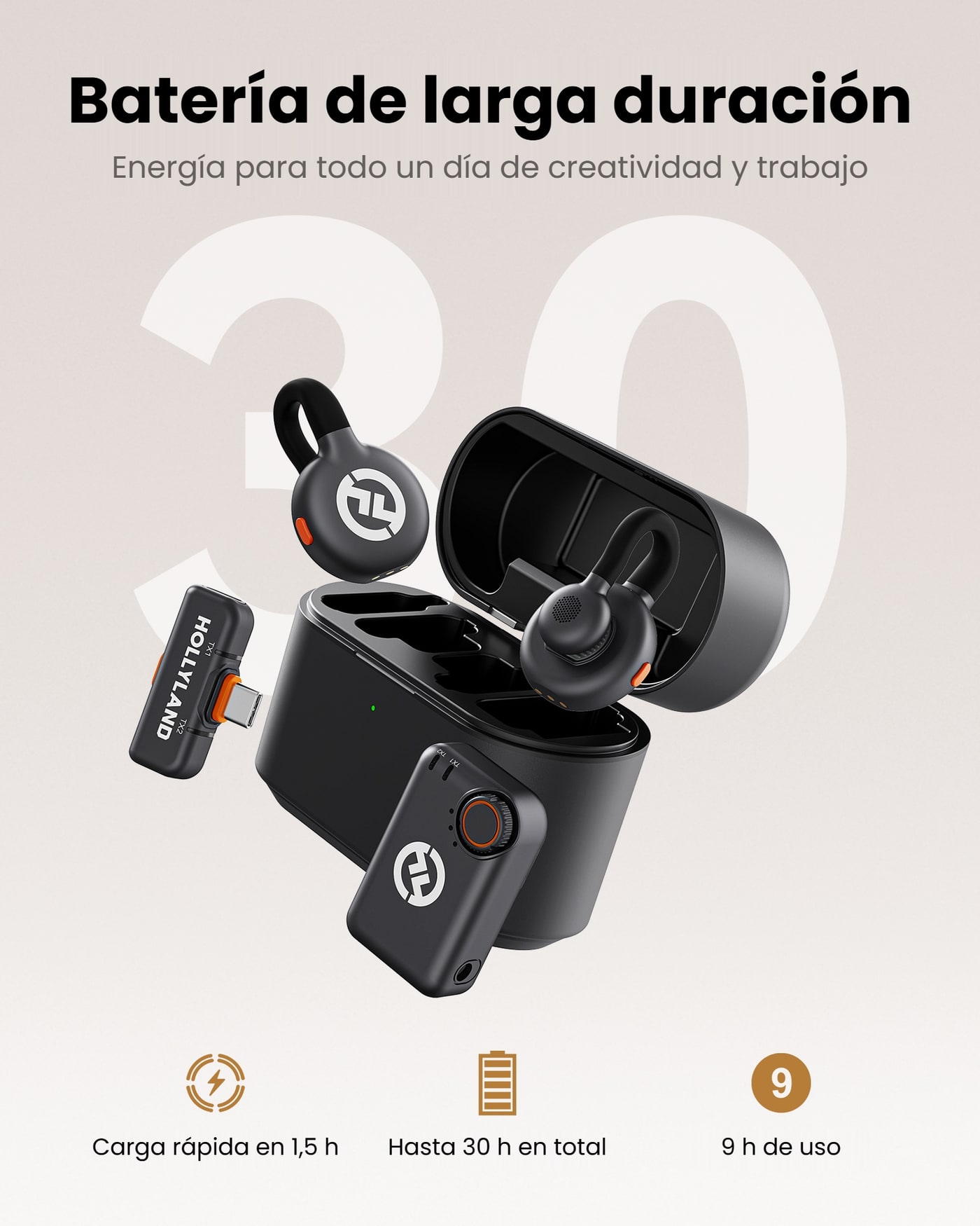 Hollyland LARK M2S estuche de carga Combo (Space Gray) – Autonomía con el estuche