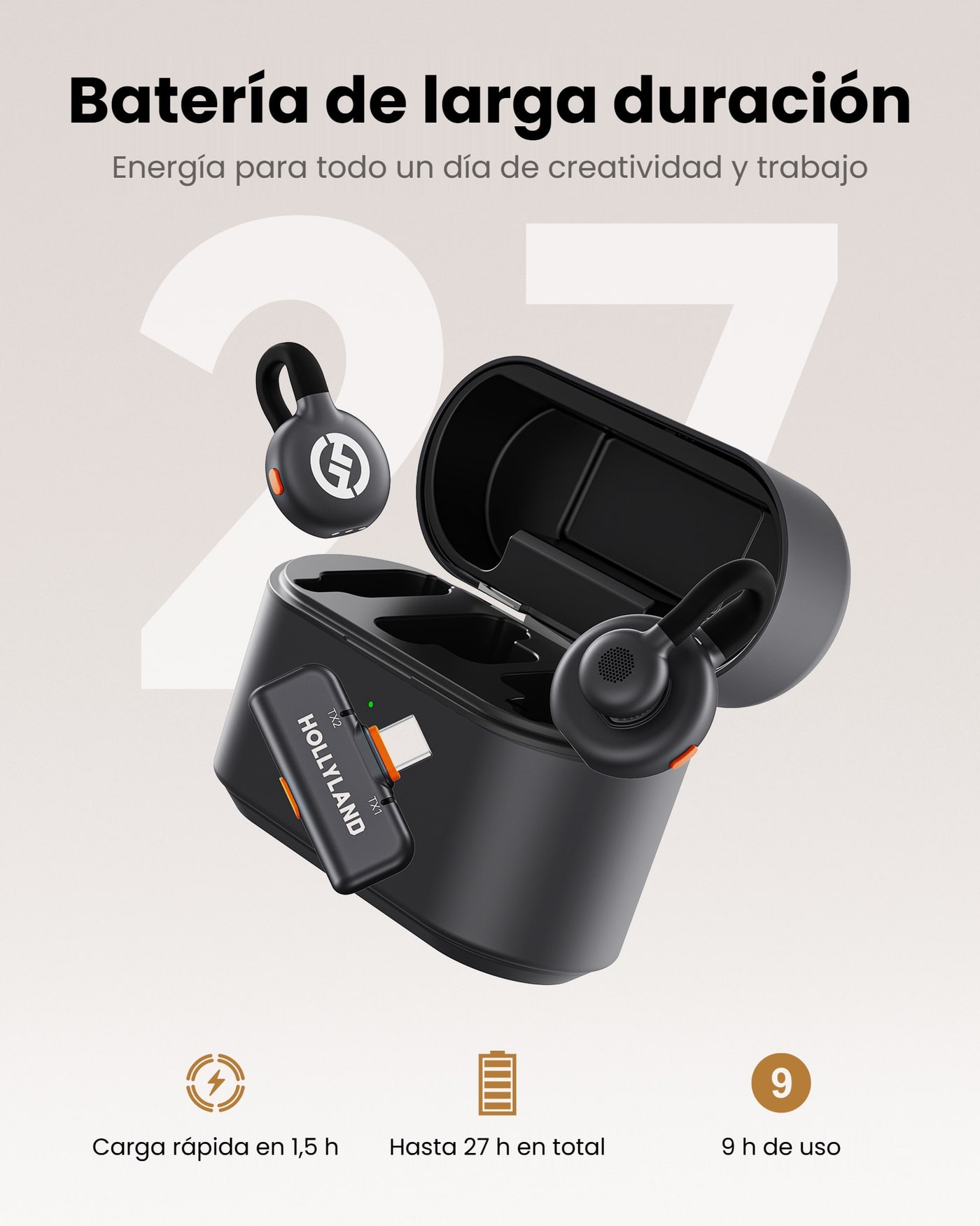Hollyland LARK M2S estuche de carga Mobile (Space Gray) – Autonomía con el estuche