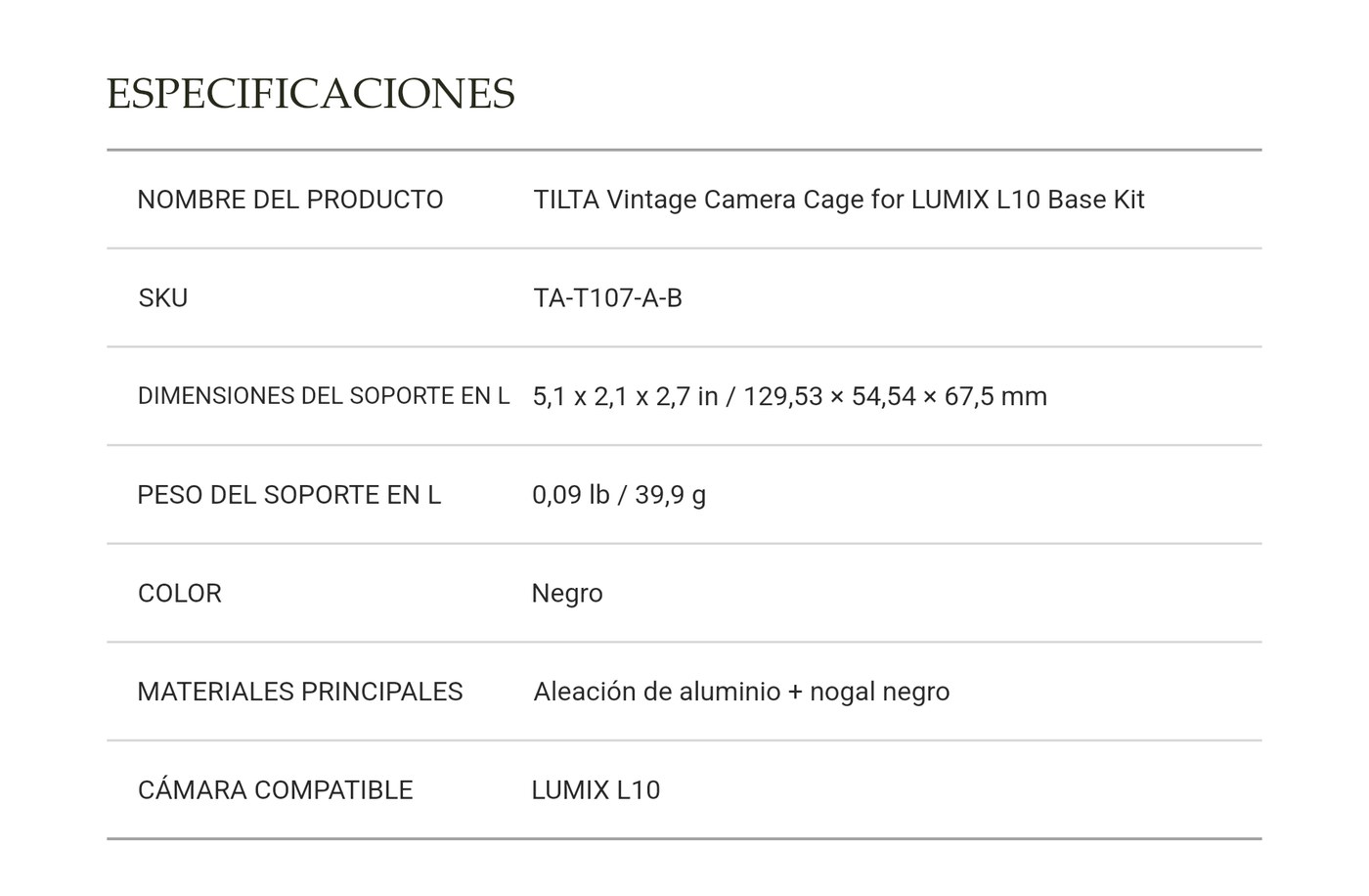 Dimensiones y materiales