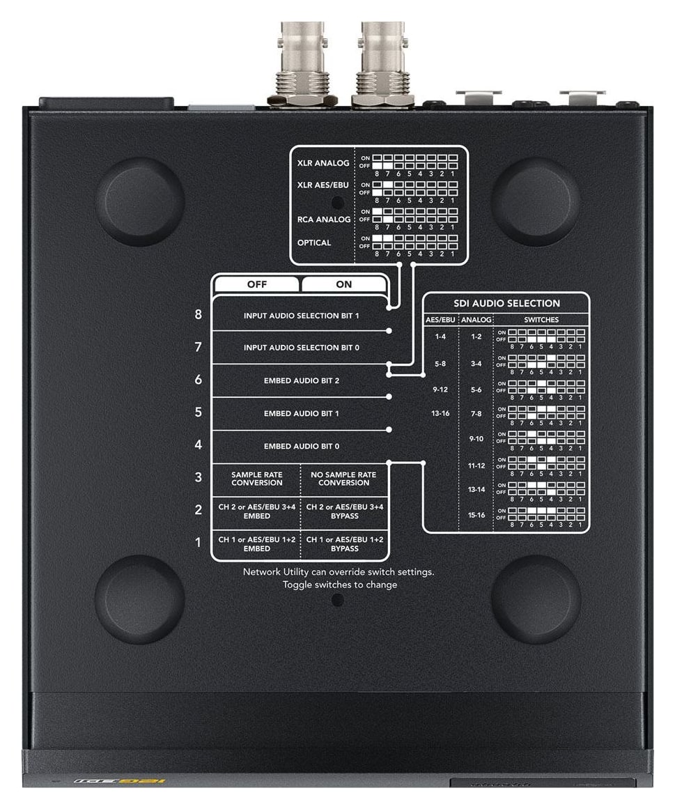 Teranex Mini Audio to SDI 12G – Ajustes con microinterruptores, por USB y Ethernet