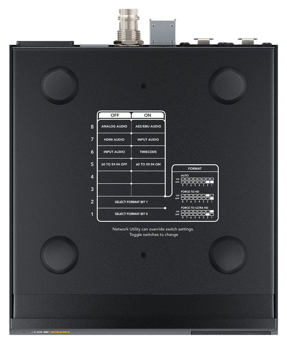 Teranex Mini HDMI to Optical 12G – Ajustes con microinterruptores, por USB y Ethernet