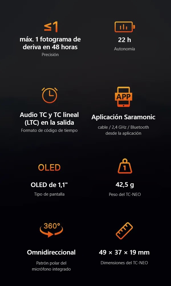 Especificaciones del Saramonic TC-NEO