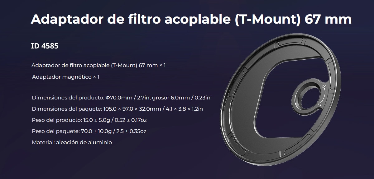 SmallRig 4727 Attachable CPL Filter with M-mount Filter Adapter 67mm