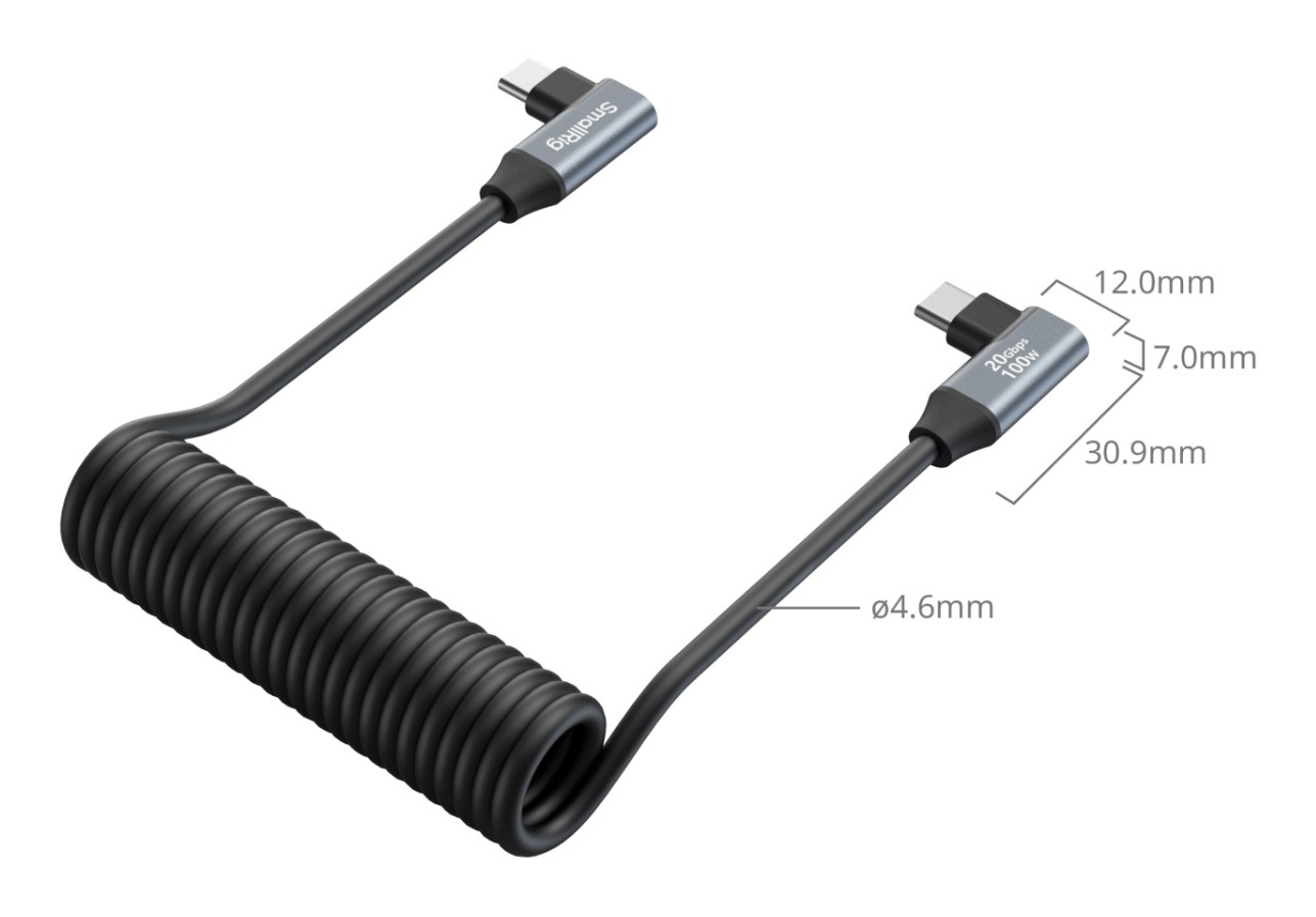 USB-C (Angled) to USB-C (Angled) Coiled Data Cable