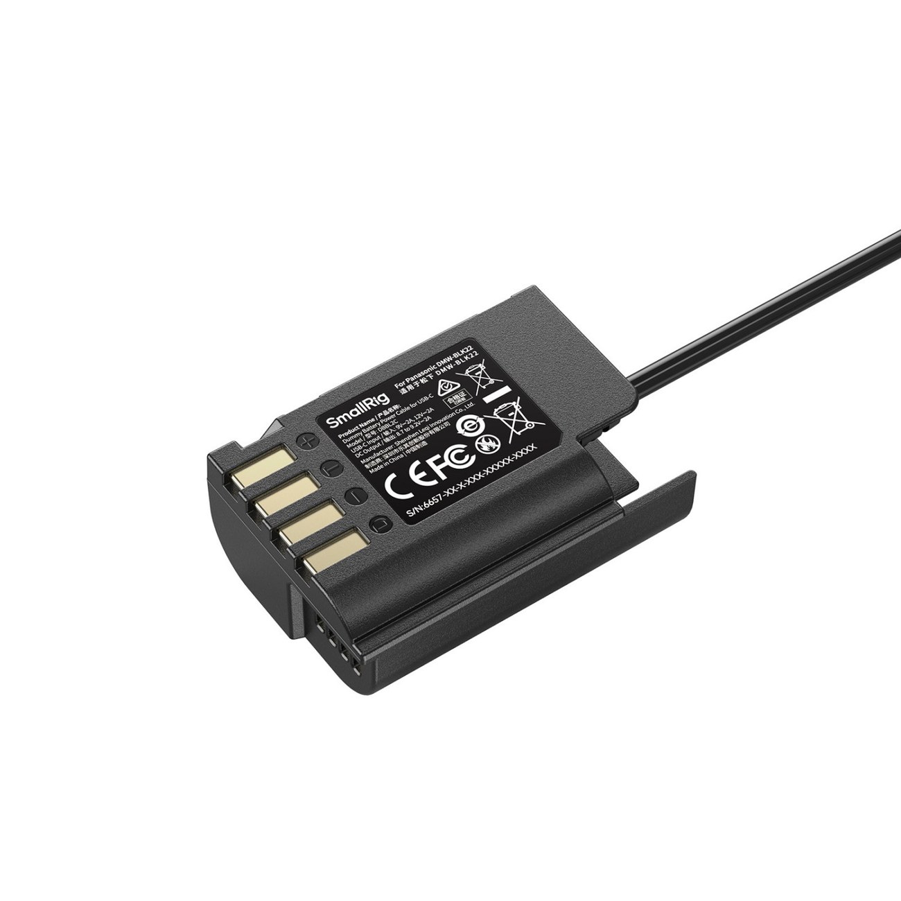 Dummy Battery Power Cable for USB-C for Panasonic DMW-BLK22