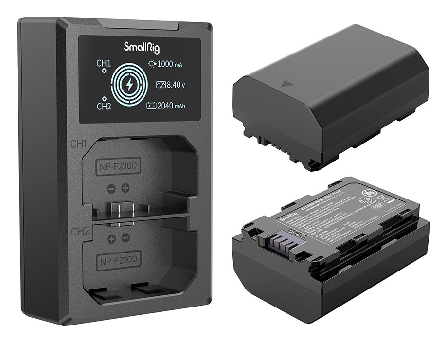 SmallRig NP-FZ100 Camera Battery and Charger Kit 3824B – Dos baterías, un cargador doble