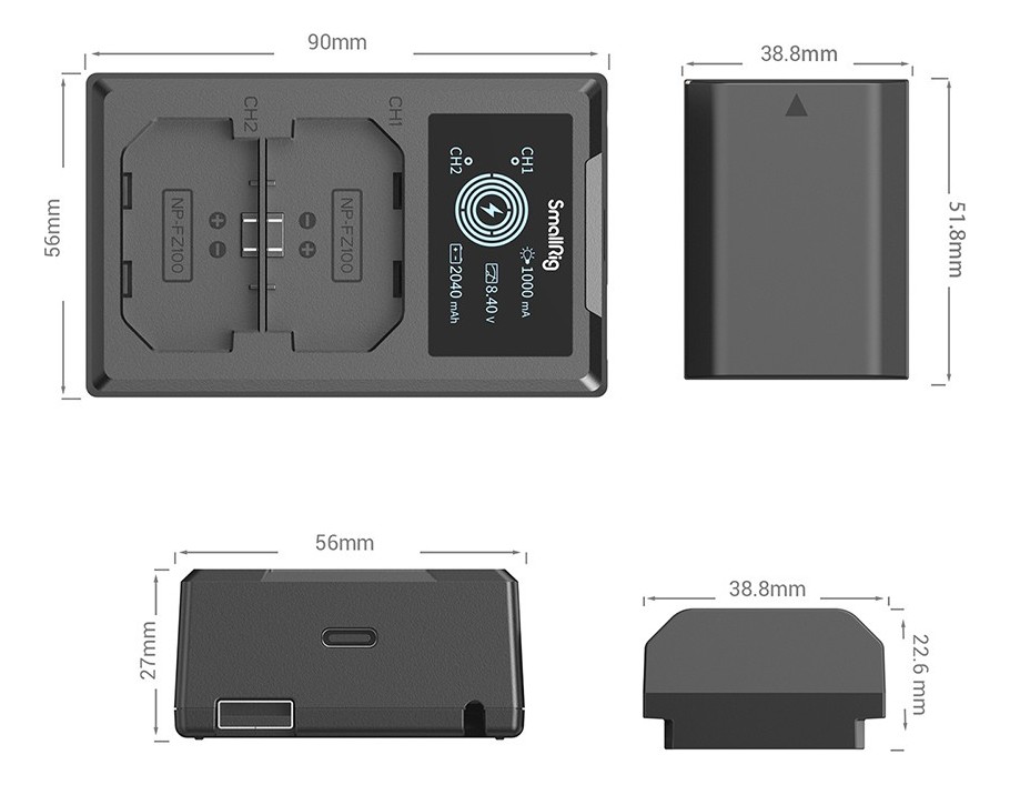 SmallRig NP-FZ100 Camera Battery and Charger Kit 3824B – Dimensiones compactas