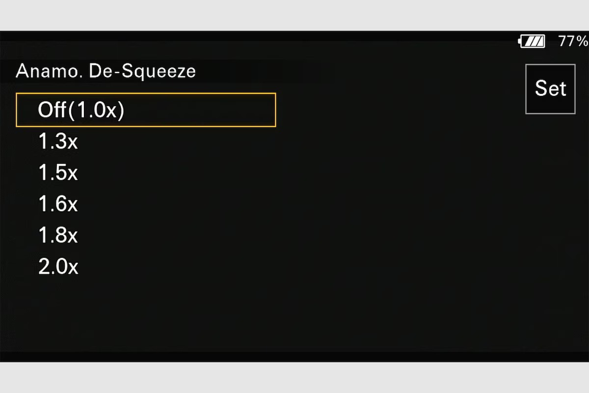 Visualización de-squeeze anamórfica de la Sony FX5