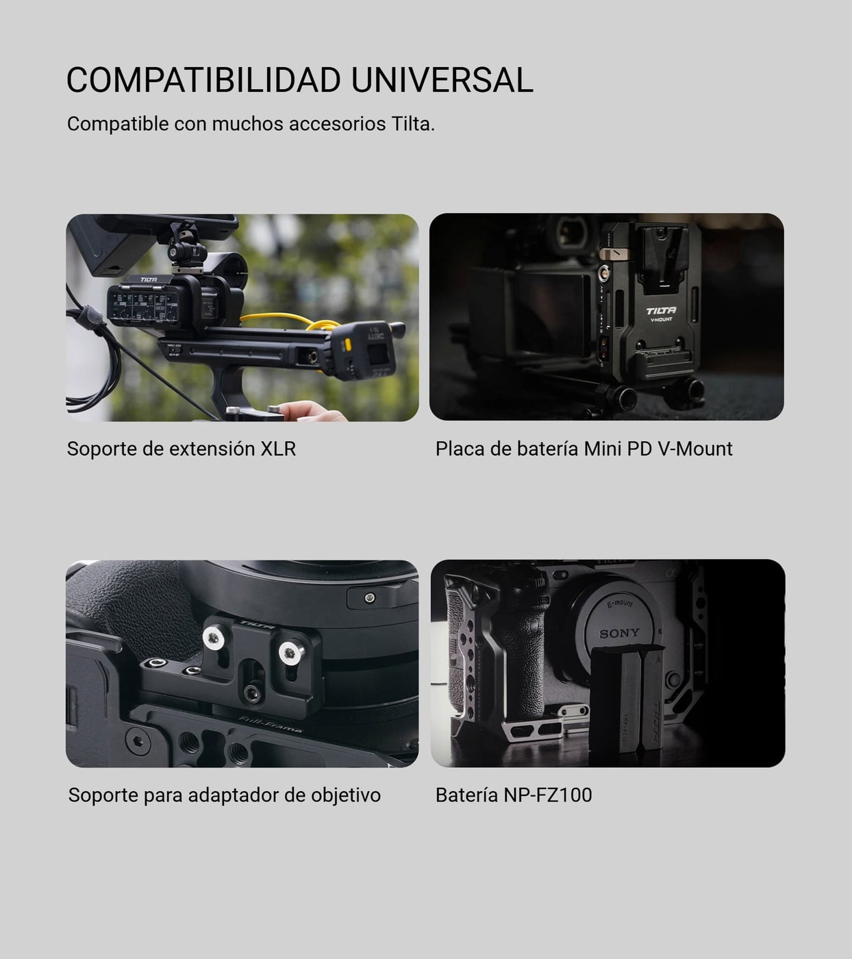 Compatibilidad con accesorios Tilta