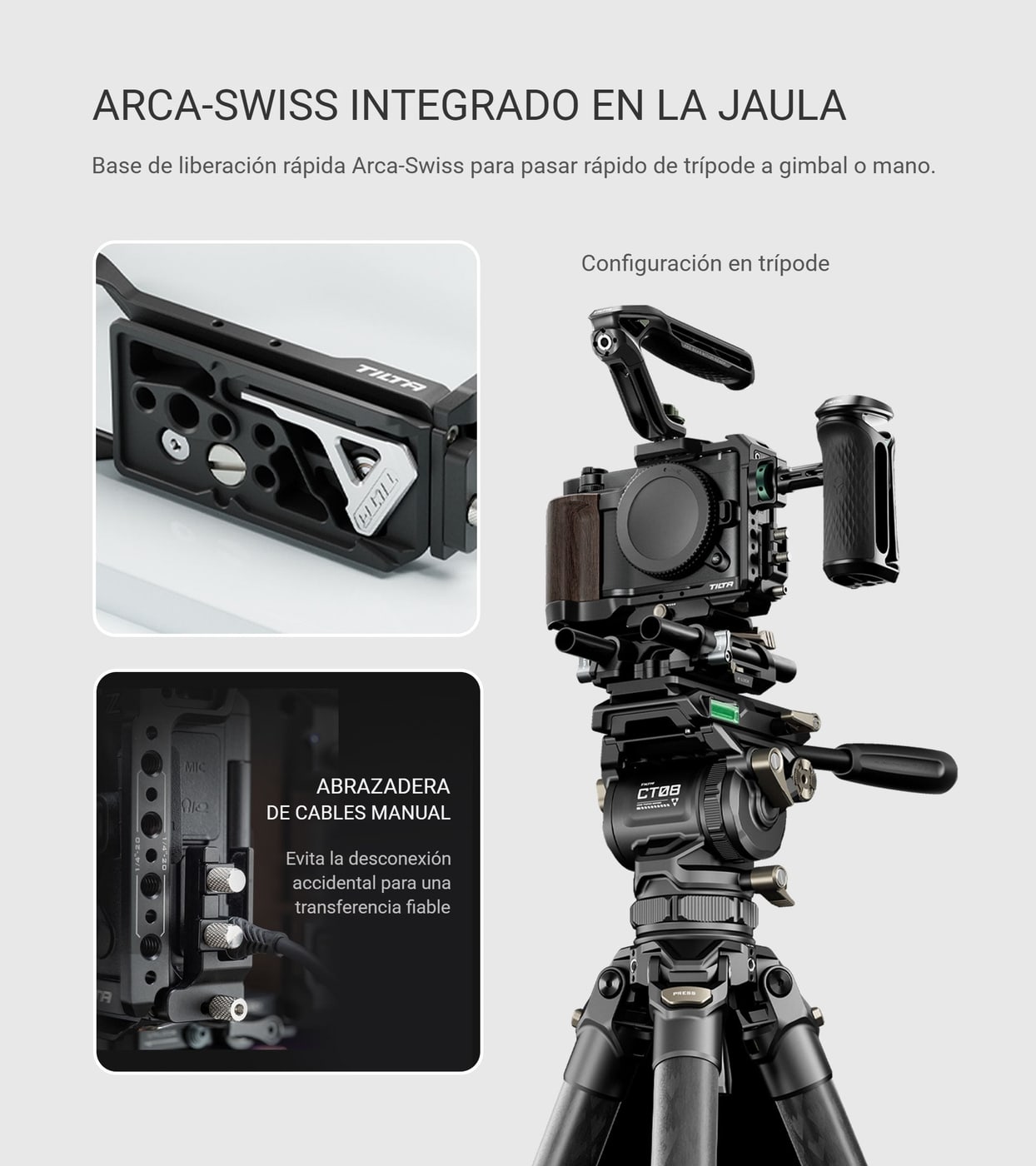 Arca-Swiss integrado en la jaula y abrazadera de cables