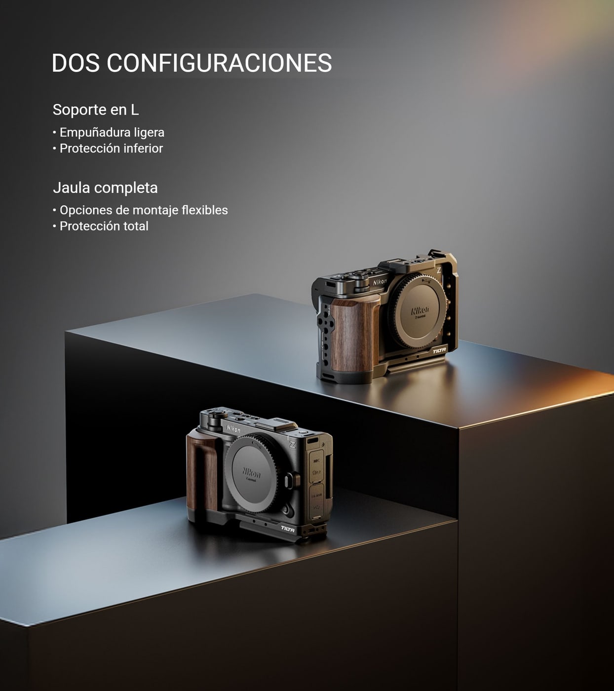 Dos configuraciones: jaula completa o soporte en L