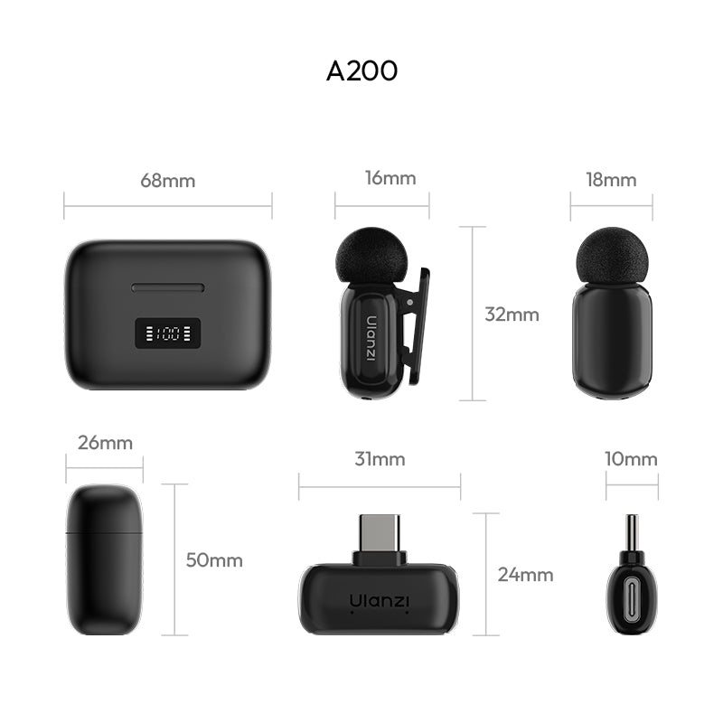 Ulanzi A200 Mini Mic černý – Rozměry