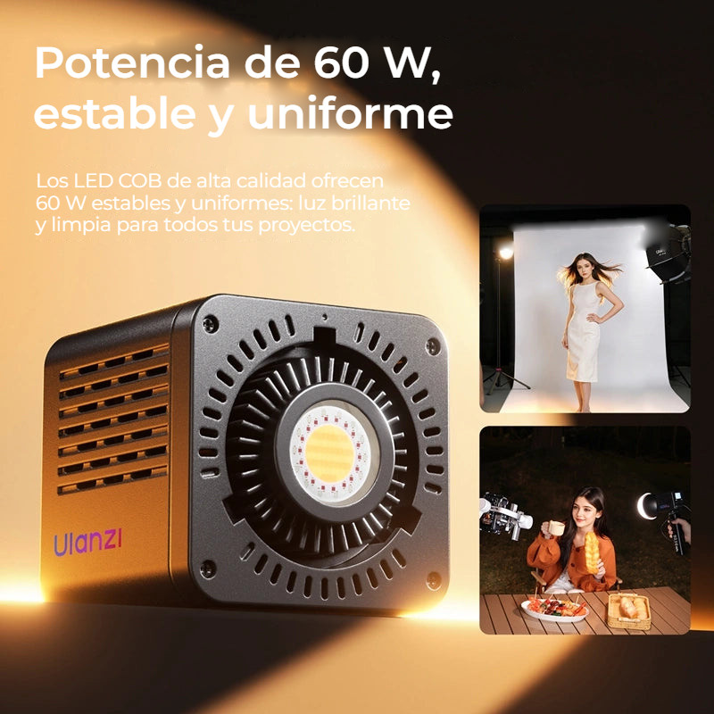 Ulanzi C60RGB COB LED světlo s adaptérem – Výkon 60 W, stálý a rovnoměrný
