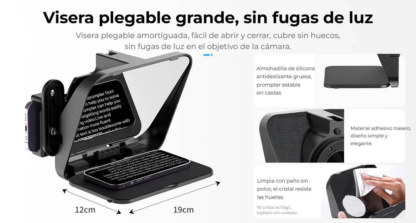 Ulanzi RT02 teleprompter pro tablety a smartphony – Skládací clona bez úniku světla