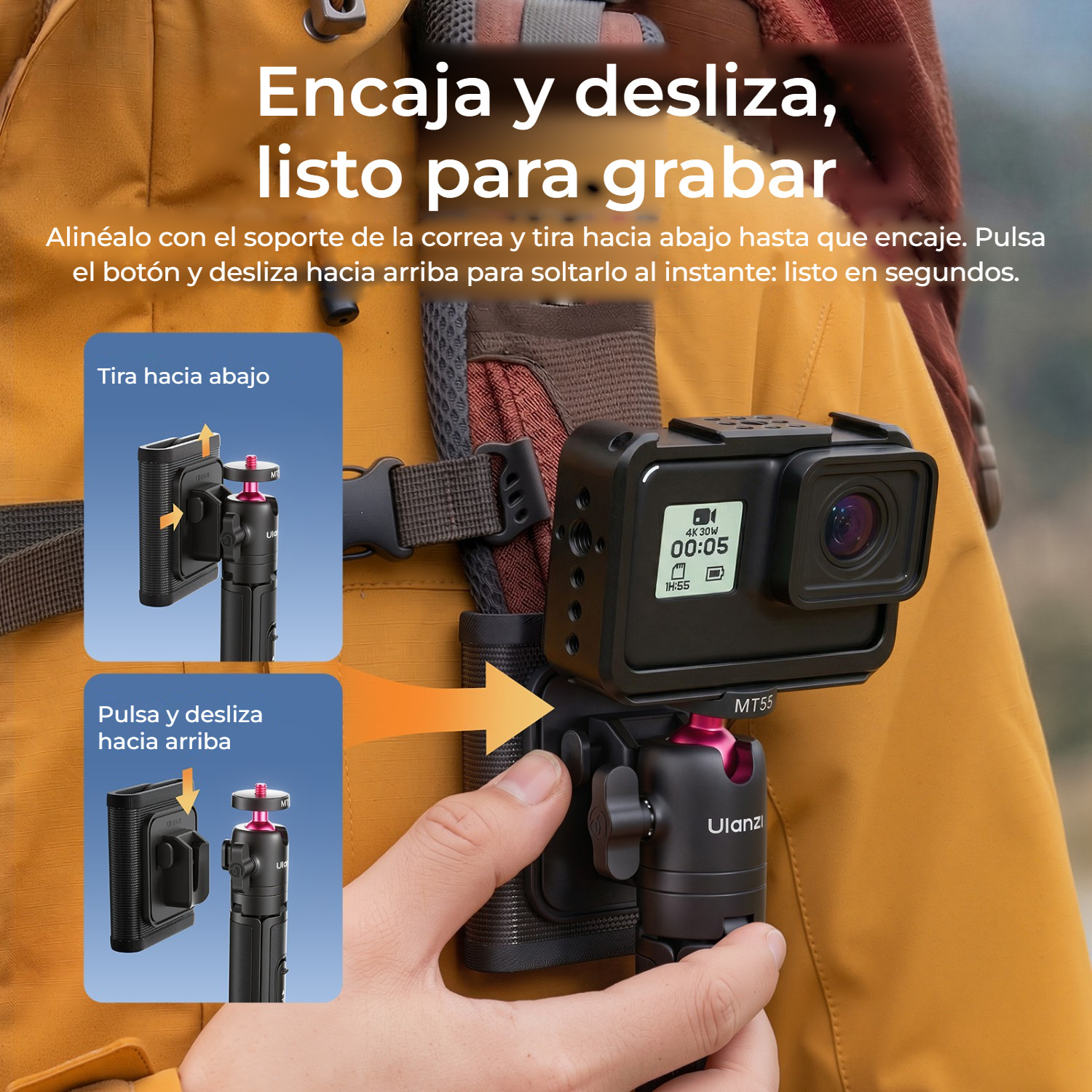Ulanzi MT55 SnapGo ministativ a selfie tyč s uchycením 1/4″ – Zacvaknout na popruh a vysunout