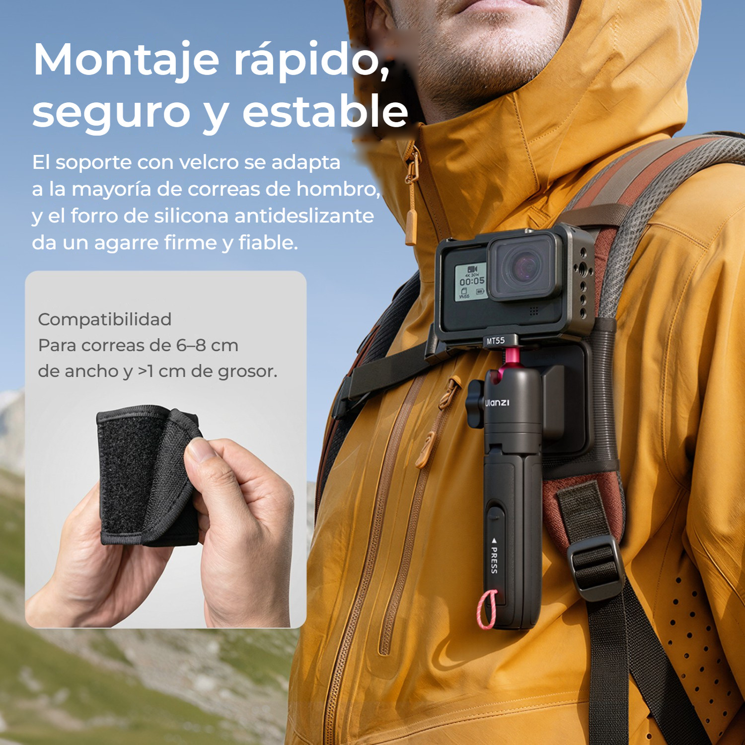 Ulanzi MT55 SnapGo ministativ a selfie tyč s uchycením 1/4″ – Suchý zip a protiskluzová vrstva